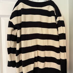 LOFT Black and White Crewneck Sweater with Stripes